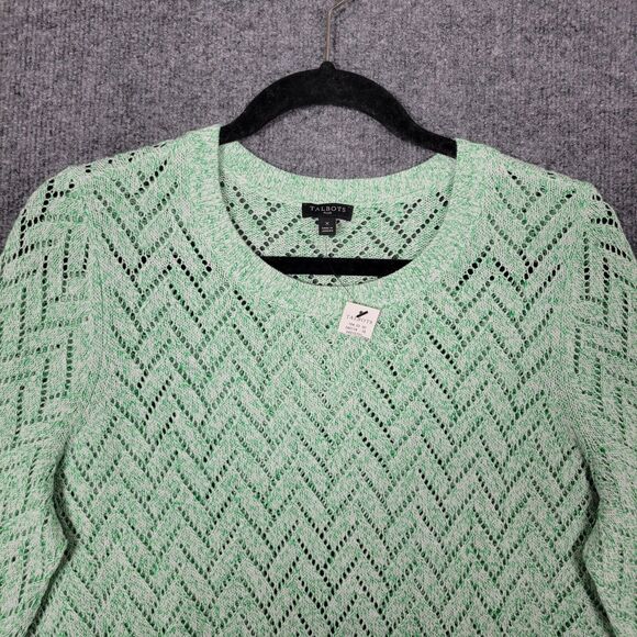 NWT TALBOTS PLUS Green Herringbone Open Knit Linen 3/4 Sleeve Sweater SIZE X - Picture 4 of 11